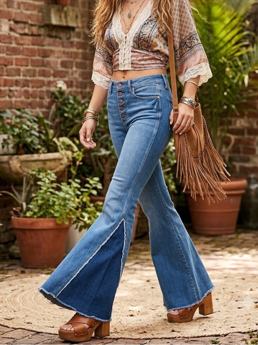 Wrangler Free People High Rise Button Fly Flare Raw Hem Jean Women’s Size 27